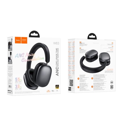 Навушники HOCO Triunfo ANC BT headphones W63 (App) |BT5.4/AUX, 38/55h| black