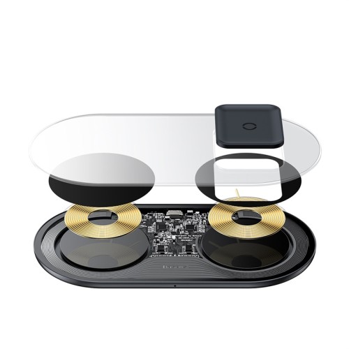 Зарядка QI BASEUS Simple 2in1 Wireless Charger 18W Max For Phones+Pods (WXJK-01) transparent-black