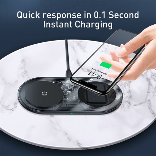 Зарядка QI BASEUS Simple 2in1 Wireless Charger 18W Max For Phones+Pods (WXJK-01) transparent-black