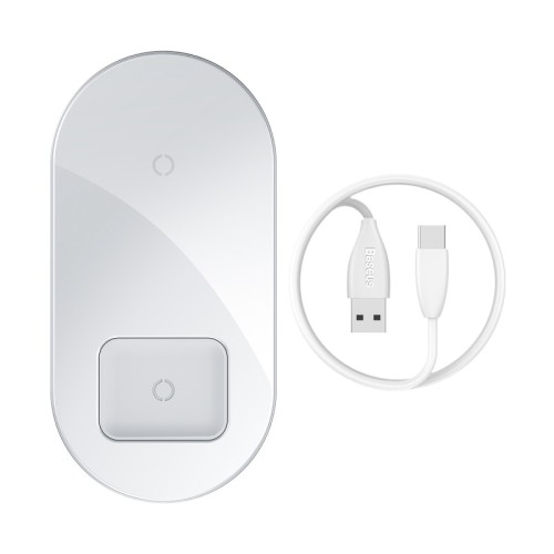 Зарядка QI BASEUS Simple 2in1 Wireless Charger 18W Max For Phones+Pods (WXJK-01) white
