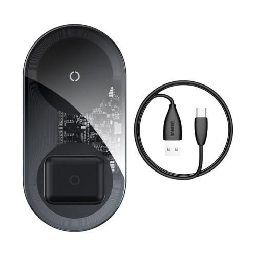 Зарядка QI BASEUS Simple 2in1 Wireless Charger 18W Max For Phones+Pods (WXJK-01) black