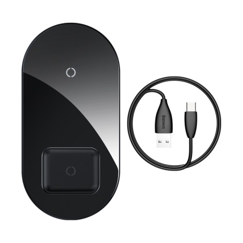 Зарядка QI BASEUS Simple 2in1 Wireless Charger 18W Max For Phones+Pods (WXJK-01) black