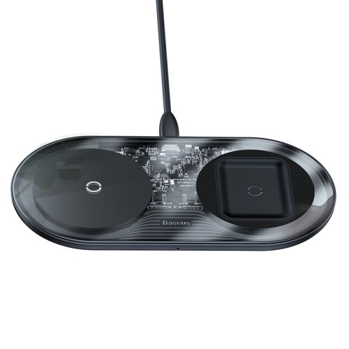 Зарядка QI BASEUS Simple 2in1 Wireless Charger 18W Max For Phones+Pods (WXJK-01) black