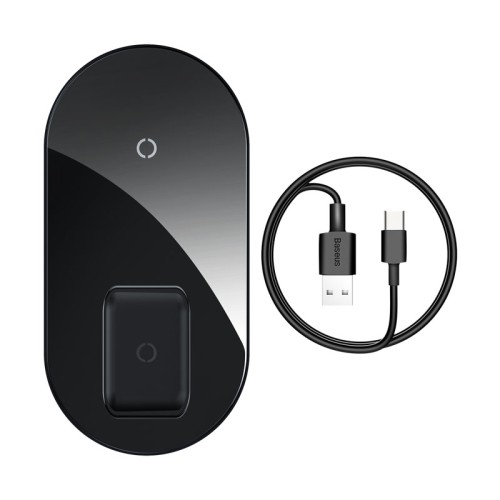 Зарядка Qi BASEUS Simple 2in1 Wireless Charger Pro Edition For Phones + Pod |15W| (WXJK-C02) black