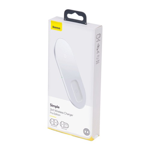 Зарядка Qi BASEUS Simple 2in1 Wireless Charger Pro Edition For Phones + Pod |15W| (WXJK-C02) black