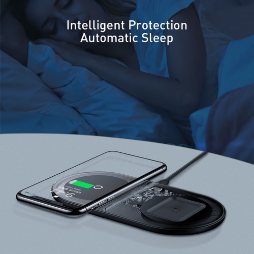 Зарядка Qi BASEUS Simple 2in1 Wireless Charger Pro Edition For Phones + Pod |15W| (WXJK-C02) black
