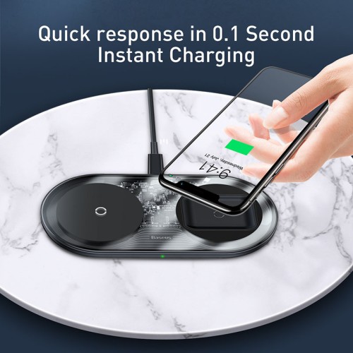 Зарядка Qi BASEUS Simple 2in1 Wireless Charger Pro Edition For Phones + Pod |15W| (WXJK-C02) black
