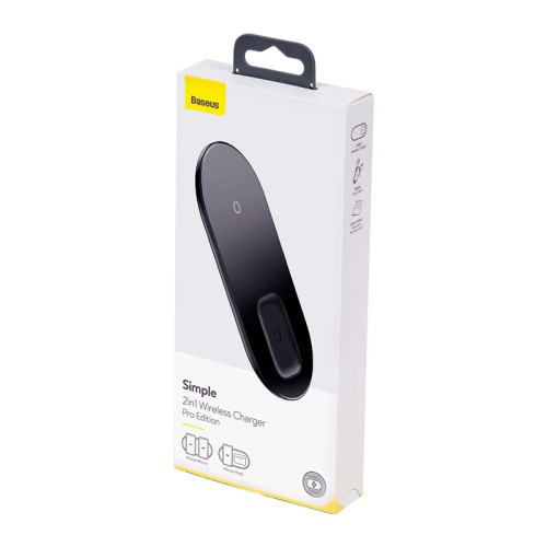 Зарядка Qi BASEUS Simple 2in1 Wireless Charger Pro Edition For Phones + Pod |15W| (WXJK-C02) black