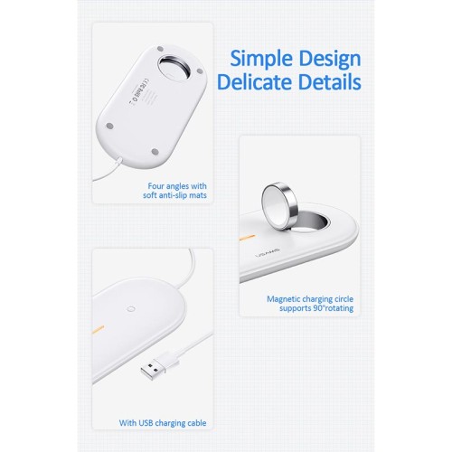 Зарядка Qi USAMS 2IN1 Wireless Charger With Cable для Apple Watch & Mobiles US-CD119 |2A, 2W/10W| white
