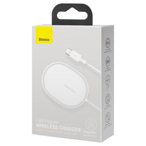 Зврядка Qi BASEUS Light Magnetic Wireless Charger (suit for IP12 with Type-C cable) |15W| (WXQJ-02} white