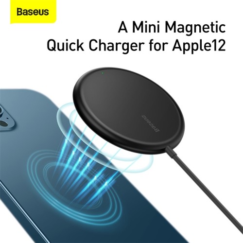 Зарядка Qi BASEUS Simple Mini Magnetic Wireless Charger (suit for Iphone 12 with Type-C cable 1.5m) white