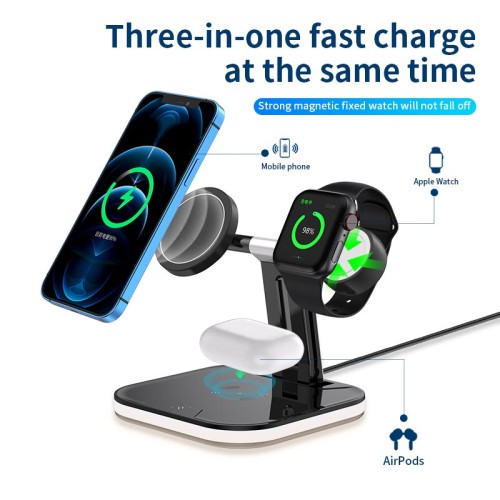 Зарядка Qi 3in1 LED Magnetic wireless charger JYD-WC101 |15W Max| white