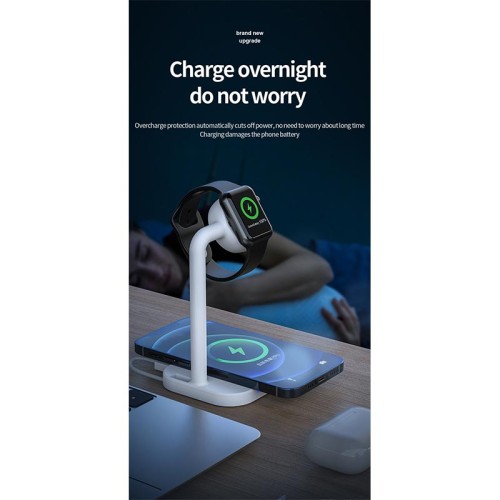 Зарядка Qi 2in1 wireless charger JYD-WC109 |15W Max, Phone/Apple-Android Watch Compatible| (Not included Watch charger) white