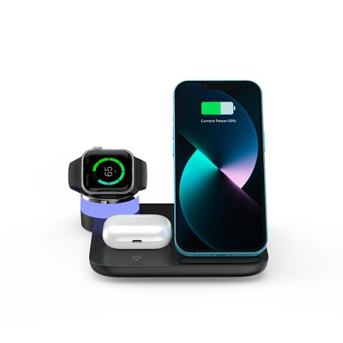 Зарядка Qi 4in1 wireless charger RGB X499 |Phone/Watch/Earphones, 15W Max| black