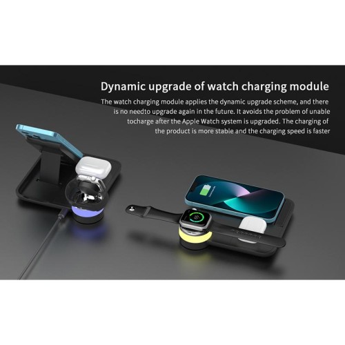 Зарядка Qi 4in1 wireless charger RGB X499 |Phone/Watch/Earphones, 15W Max| black