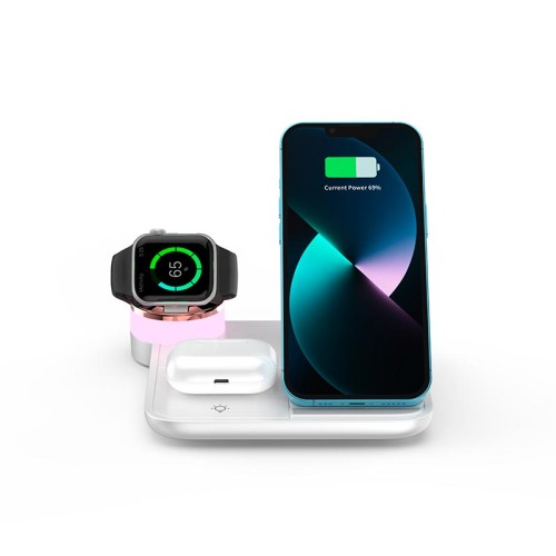 Зарядка Qi 4in1 wireless charger RGB X499 |Phone/Watch/Earphones, 15W Max| white