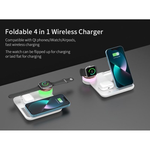Зарядка Qi 4in1 wireless charger RGB X499 |Phone/Watch/Earphones, 15W Max| white