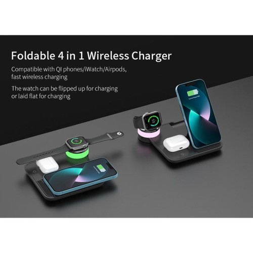 Зарядка Qi 4in1 wireless charger RGB X499 |Phone/Watch/Earphones, 15W Max| white
