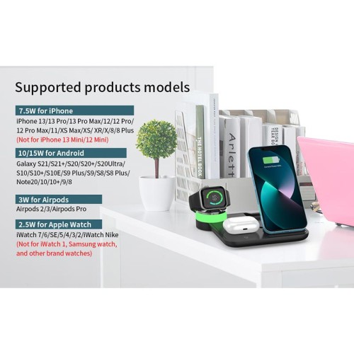 Зарядка Qi 4in1 wireless charger RGB X499 |Phone/Watch/Earphones, 15W Max| white