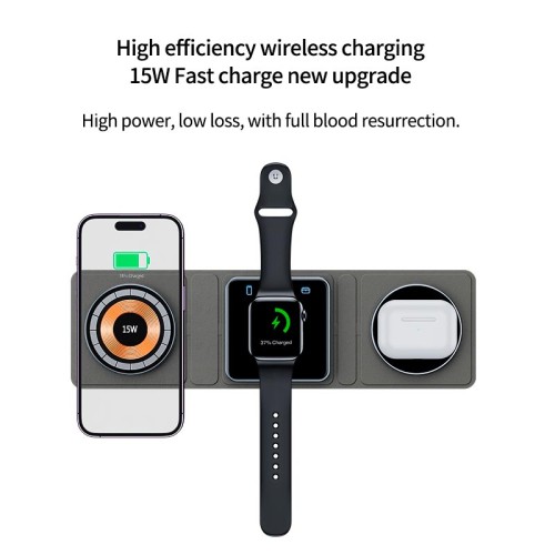 Зарядка Qi 3in1 Foldable Magnetic Wireless Charger XYJ X8 |Phone, Apple Watch, AirPods| black