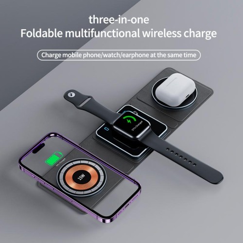 Зарядка Qi 3in1 Foldable Magnetic Wireless Charger XYJ X8 |Phone, Apple Watch, AirPods| black