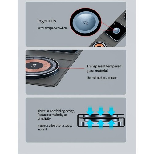 Зарядка Qi 3in1 Foldable Magnetic Wireless Charger XYJ X8 |Phone, Apple Watch, AirPods| black