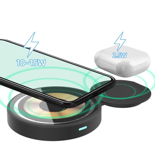 Зарядка Qi 2 in 1 Transparent Magnetic Wireless Charger Q4A |15W, Phone/AirPods| transparent-black