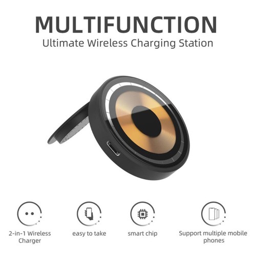 Зарядка Qi 2 in 1 Transparent Magnetic Wireless Charger Q4A |15W, Phone/AirPods| transparent-black