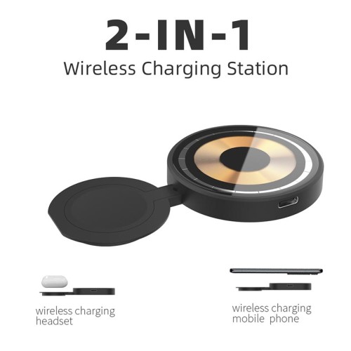 Зарядка Qi 2 in 1 Transparent Magnetic Wireless Charger Q4A |15W, Phone/AirPods| transparent-black