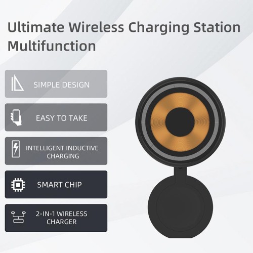 Зарядка Qi 2 in 1 Transparent Magnetic Wireless Charger Q4A |15W, Phone/AirPods| transparent-black