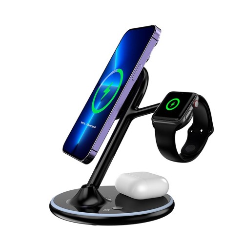 Зарядка Qi 3 in 1 Foldable Magnetic Wireless Charger X516 |15W, Phone/AirPods/iWatch| black