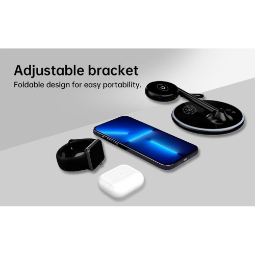 Зарядка Qi 3 in 1 Foldable Magnetic Wireless Charger X516 |15W, Phone/AirPods/iWatch| black