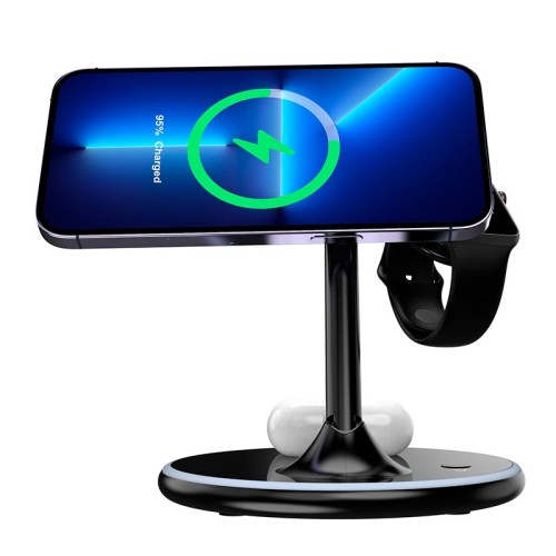 Зарядка Qi 3 in 1 Foldable Magnetic Wireless Charger X516 |15W, Phone/AirPods/iWatch| black