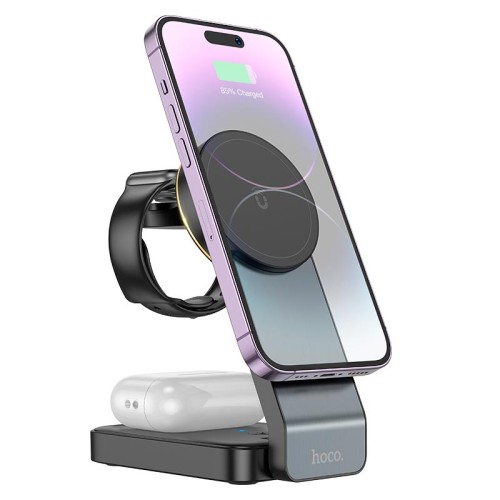 Зарядка Qi Motorcycle folding 3-in-1 magnetic wireless fast charger CQ3 |15W| black