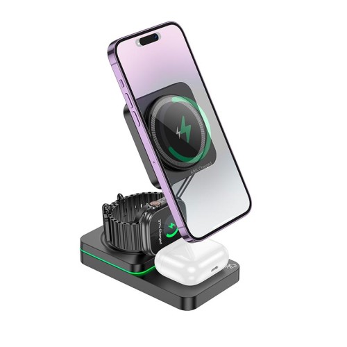 Зарядка Qi Hoco Consuelo folding 3-in-1 wireless fast charger CQ10 |15W| black