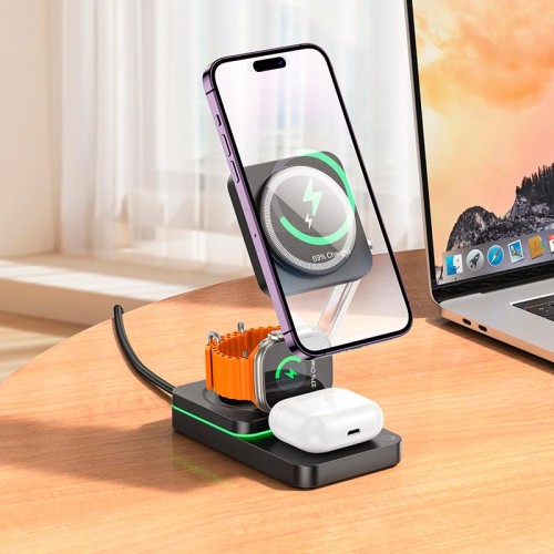 Зарядка Qi Hoco Consuelo folding 3-in-1 wireless fast charger CQ10 |15W| black
