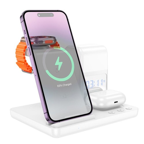 Зарядка Qi HOCO Crown 3-in-1 night light wireless fast charger with clock CQ9 |15W| black