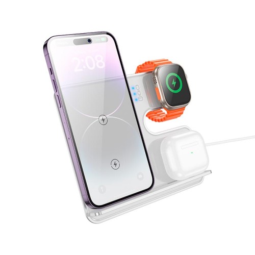 Зарадка Qi HOCO Falcon 3-in-1 desktop vertical wireless fast charging CQ19 |15W| metal-grey