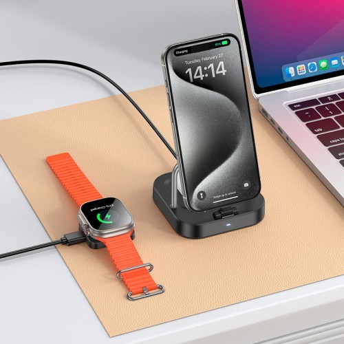 Зарядка Qi HOCO Astute 3-in-1 desktop charger+watch charger set CQ16A black