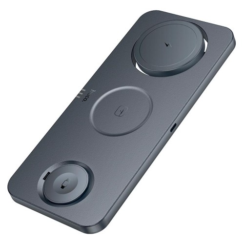 Зарядка Qi HOCO Outstanding 3-in-1 desktop folding magnetic wireless fast charger CQ22 |15W| metal-grey