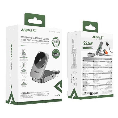 Зарядка Qi ACEFAST Desktop 3-in-1 Wireless Charging holder E22 |15W Max, 22.5W Total| black