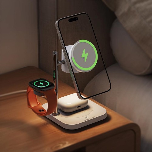 Зарядка Qi2 ACEFAST 4-in-1 desktop wireless charger E39 |25W Max, 32.5W Total| white