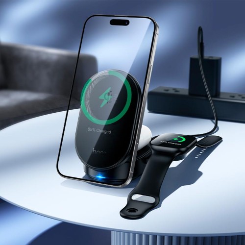 Зарядка Qi2 HOCO Pole 3-in-1 magnetic wireless fast charger CQ23 |25W| black