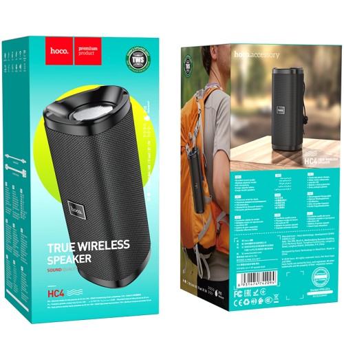 Акустика HOCO Bella sports True Wireless speaker IPX5 HC4 |BT, TWS, AUX, FM, TF, USB| black