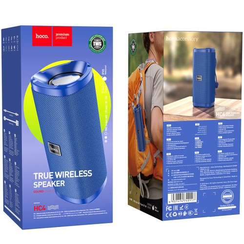 Акустика HOCO Bella sports True Wireless speaker IPX5 HC4 |BT, TWS, AUX, FM, TF, USB| blue