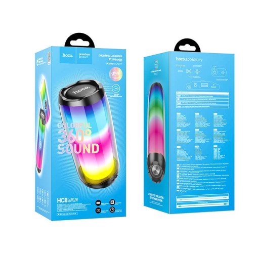 Акустика HOCO Pulsating colorful luminous HC8 |4Hours, BT5.0, TWS, 360° Sound, AUX, FM, TF, USB| red