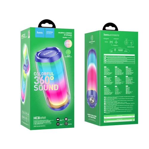 Акустика HOCO Pulsating colorful luminous HC8 |4Hours, BT5.0, TWS, 360° Sound, AUX, FM, TF, USB| red