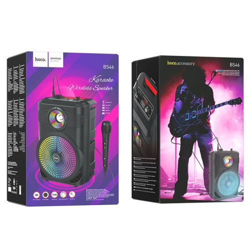Акустика-караоке HOCO Mature outdoor BT speaker BS46 |10W, BT5.0, TWS, AUX, TF, USB, FM, 3Hours| black