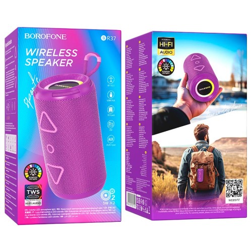 Акустика Borofone Noble sports BT speaker BR37 |BT5.3, USB/TF/FM/AUX, TWS, 5Wx2, 2h| red