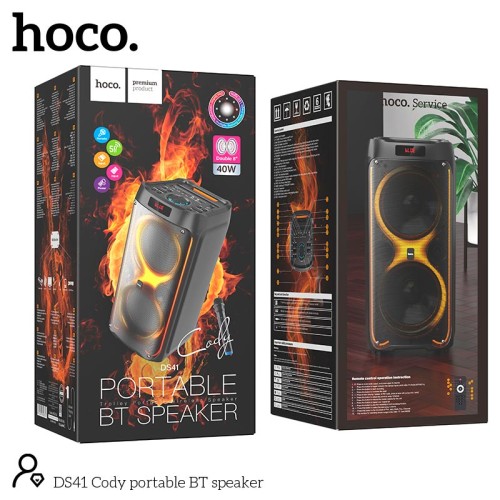 Акустика-караоке Hoco Cody Portable BT speaker DS41 |BT5.0, TWS, AUX/USB/TF/FM, 40W| black